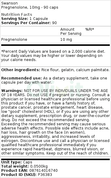 Pregnenolone, 10mg - 90 caps – Image 2