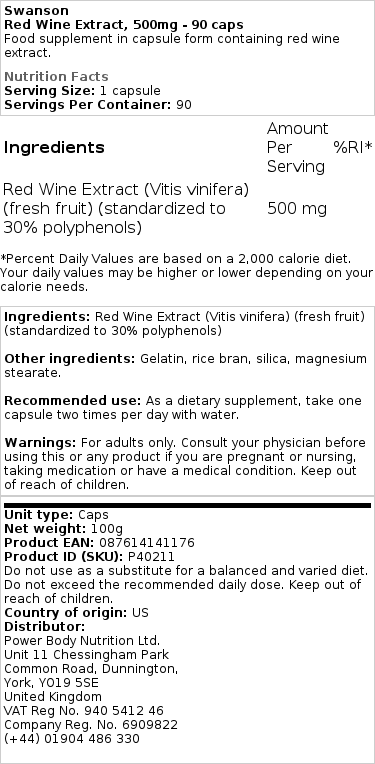 Swanson - Rode Wijn Extract, 500 mg - 90 Capsules - Afbeelding 2