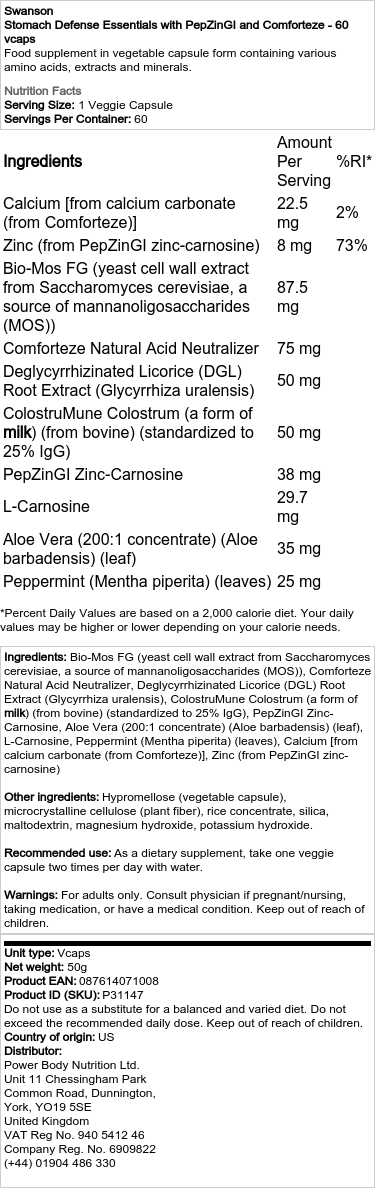 Stomach Defense Essentials avec PepZinGI et Comforteze - 60 vcaps – Image 2