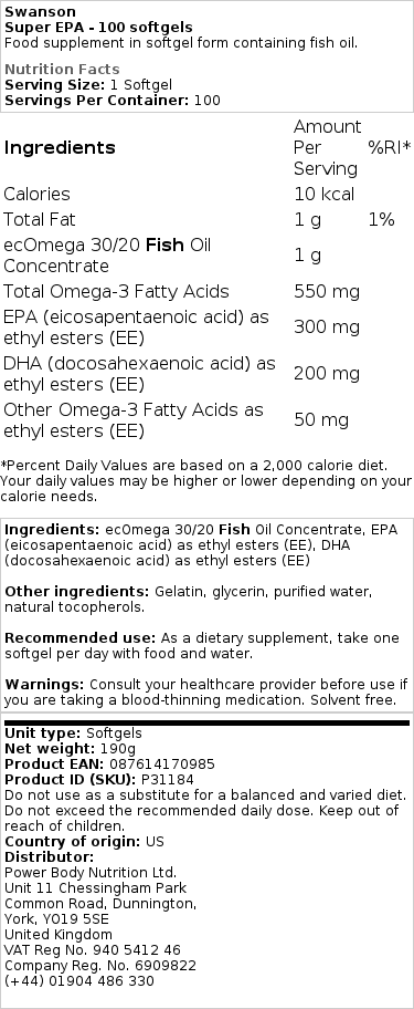 Swanson - Super EPA - 100 Zachte Capsules - Afbeelding 2