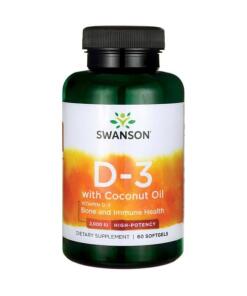 Swanson - Vitamine D3 met Kokosolie, 2000 IE - 60 Softgels