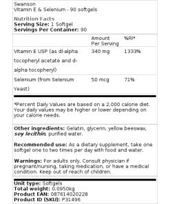 Swanson - Vitamine E met Selenium, 400 IE - 90 Zachte Capsules