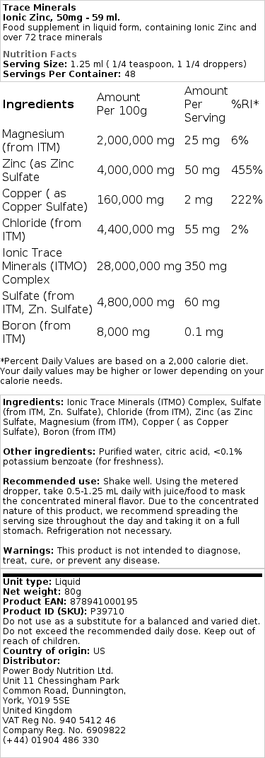 Zinc ionique, 50mg - 59 ml.