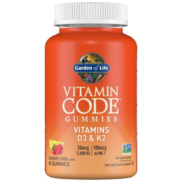 Garden of Life - Vitamine Code Gummies Vitamine D3 & K2, Framboos-Citroen - 45 gummies