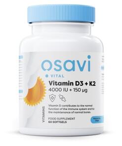 Osavi Vitamine D3 + K2, 4000 IE + 150, 60 softgels